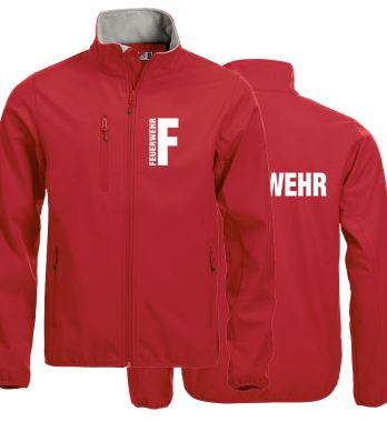 Softshell-Jacke Basic Beschriftung weiss FEUERWEHR klein auf Brust und gross auf Rücken
