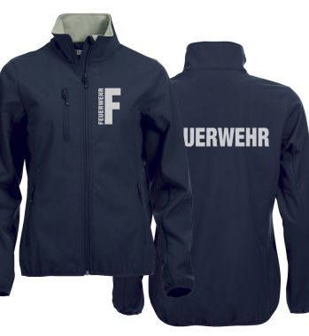 Softshell-Jacke Basic Ladies Beschriftung refl. FEUERWEHR klein auf Brust und gross auf Rücken