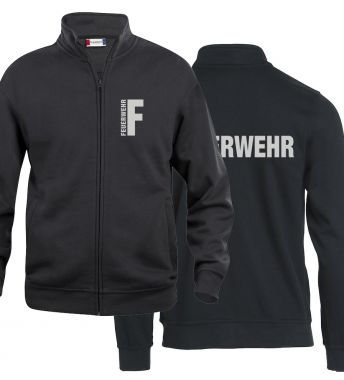 Sweatjacke Basic Cardigan Beschriftung refl. FEUERWEHR klein auf Brust und gross auf Rücken