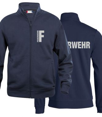 Sweatjacke Basic Cardigan Beschriftung refl. FEUERWEHR klein auf Brust und gross auf Rücken