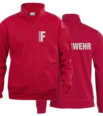 Sweatjacke Basic Cardigan Beschriftung refl. FEUERWEHR klein auf Brust und gross auf Rücken