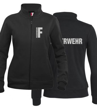 Sweatjacke Basic Cardigan Ladies Beschriftung refl. FEUERWEHR klein auf Brust und gross auf Rücken