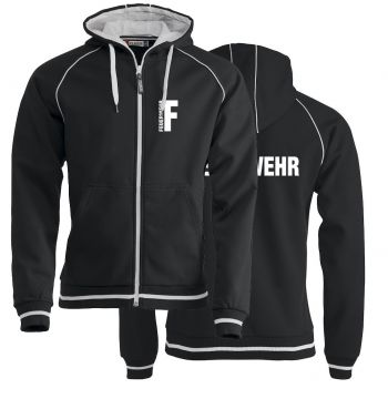 Sportliche Sweatjacke Beschriftung weiss FEUERWEHR klein auf Brust und gross auf Rücken