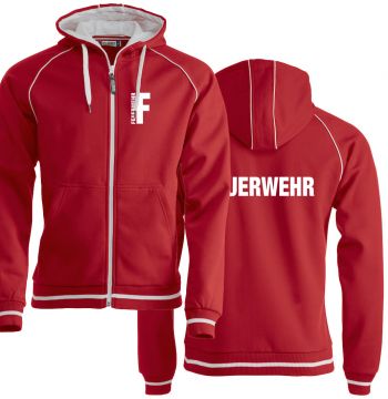 Sportliche Sweatjacke Beschriftung weiss FEUERWEHR klein auf Brust und gross auf Rücken