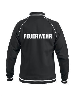 Sportliche Sweatjacke ohne Kapuze Beschriftung weiss FEUERWEHR gross auf Rücken