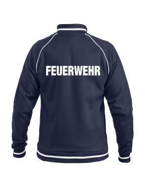 Sportliche Sweatjacke ohne Kapuze Beschriftung weiss FEUERWEHR gross auf Rücken