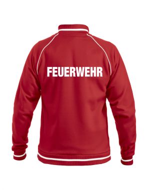 Sportliche Sweatjacke ohne Kapuze Beschriftung weiss FEUERWEHR gross auf Rücken