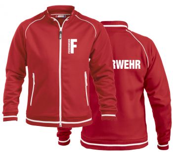 Sportliche Sweatjacke ohne Kapuze Beschriftung weiss FEUERWEHR klein auf Brust und gross auf Rücken