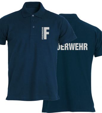 Polo-Shirt Basic Beschriftung refl. FEUERWEHR klein auf Brust und gross auf Rücken