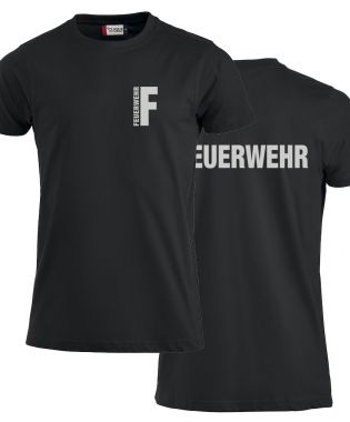 T-Shirt Premium T Beschriftung refl. FEUERWEHR klein auf Brust und gross auf Rücken