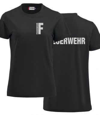 T-Shirt Premium T Ladies Beschriftung refl. FEUERWEHR klein auf Brust und gross auf Rücken