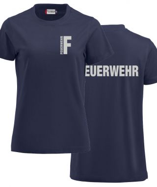 T-Shirt Premium T Ladies Beschriftung refl. FEUERWEHR klein auf Brust und gross auf Rücken