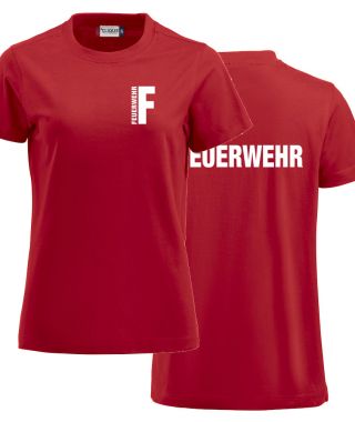 T-Shirt Premium T Ladies Beschriftung weiss FEUERWEHR klein auf Brust und gross auf Rücken