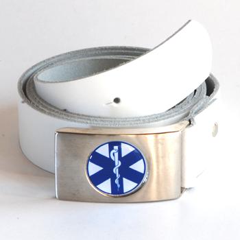 Star of Life Gürtel weiss, Leder mit Metallschnalle