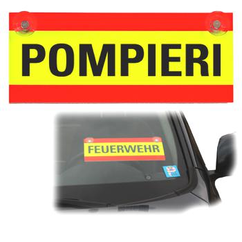 Signalisationsschild unbeleuchtet, POMPIERI mit Saugnäpfen