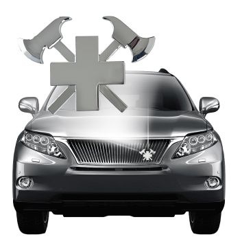 3D-Autokreuz aus Metall, Silber - mit Gravur