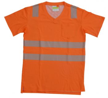 T-Shirt mit V-Ausschnitt ISO 20471 Klasse 2 Beschriftung refl. FEUERWEHR gross auf Rücken