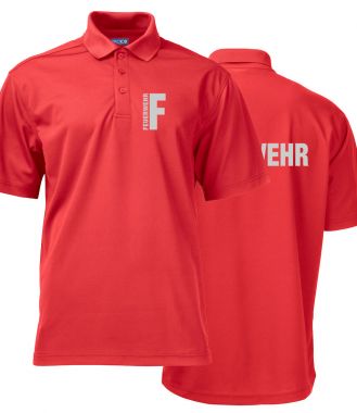 Funktions Polo Piqué Beschriftung refl. FEUERWEHR klein auf Brust und gross auf Rücken