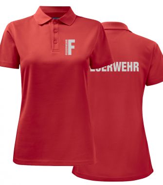 Funktions Polo Piqué Ladies Beschriftung refl. FEUERWEHR klein auf Brust und gross auf Rücken