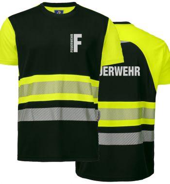 T-Shirt EN ISO 20471 Klasse 1 Beschriftung refl. FEUERWEHR klein auf Brust und gross auf Rücken