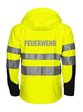 Funktionnelle Softshell-Jacke EN ISO 20471 Klasse 3/2 Beschriftung refl. FEUERWEHR gross auf Rücken