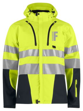 Funktionnelle Softshell-Jacke EN ISO 20471 Klasse 3/2 Beschriftung refl. FEUERWEHR klein auf Brust