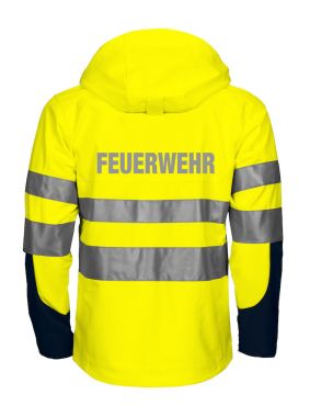 Funktionnelle Softshell-Jacke EN ISO 20471 Klasse 3/2 Beschriftung refl. FEUERWEHR gross auf Rücken