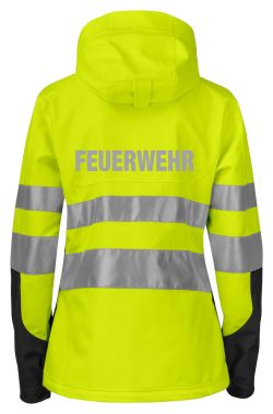 Softshell Damenjacke EN ISO20471 Klasse 3/2 Beschriftung refl. FEUERWEHR gross auf Rücken
