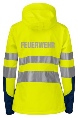 Softshell Damenjacke EN ISO20471 Klasse 3/2 Beschriftung refl. FEUERWEHR gross auf Rücken