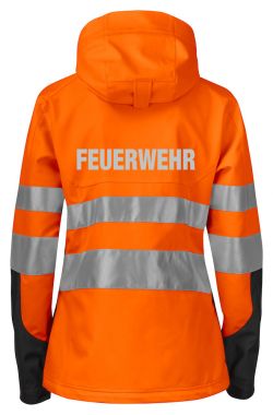 Softshell Damenjacke EN ISO20471 Klasse 3/2 Beschriftung refl. FEUERWEHR gross auf Rücken