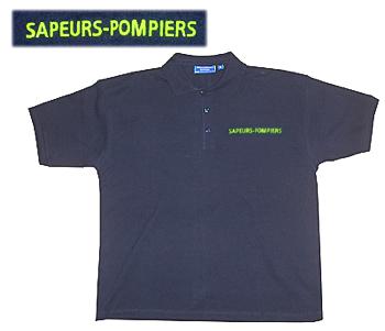 Polo-Shirt, Dunkelblau SAPEURS-POMPIERS vorne auf Brust bestickt in limegreen