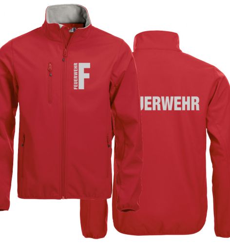 Softshell-Jacke Basic Beschriftung refl. FEUERWEHR klein auf Brust und gross auf Rücken