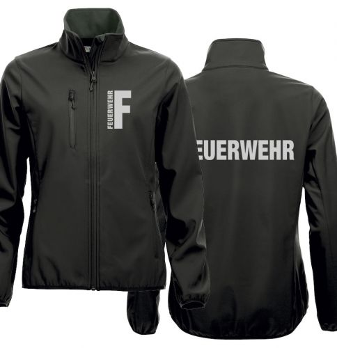 Softshell-Jacke Basic Ladies Beschriftung refl. FEUERWEHR klein auf Brust und gross auf Rücken