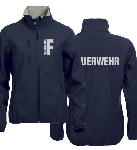 Softshell-Jacke Basic Ladies Beschriftung refl. FEUERWEHR klein auf Brust und gross auf Rücken