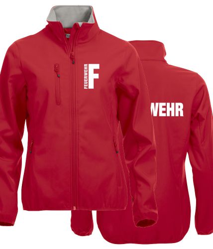 Softshell-Jacke Basic Ladies Beschriftung weiss FEUERWEHR klein auf Brust und gross auf Rücken