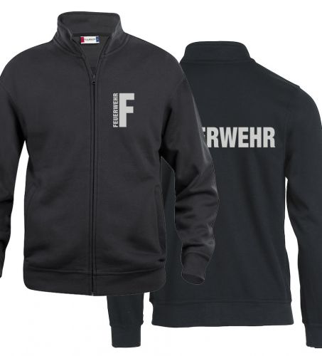 Sweatjacke Basic Cardigan Beschriftung refl. FEUERWEHR klein auf Brust und gross auf Rücken