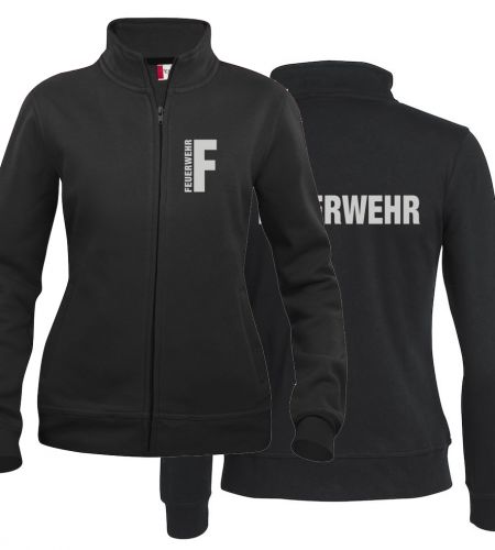 Sweatjacke Basic Cardigan Ladies Beschriftung refl. FEUERWEHR klein auf Brust und gross auf Rücken