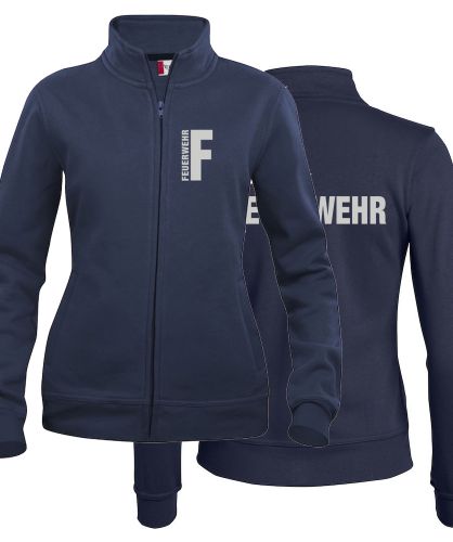 Sweatjacke Basic Cardigan Ladies Beschriftung refl. FEUERWEHR klein auf Brust und gross auf Rücken
