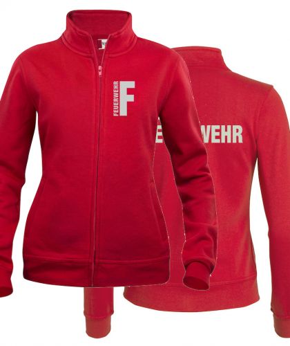 Sweatjacke Basic Cardigan Ladies Beschriftung refl. FEUERWEHR klein auf Brust und gross auf Rücken