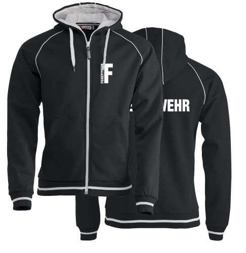 Sportliche Sweatjacke Beschriftung weiss FEUERWEHR klein auf Brust und gross auf Rücken