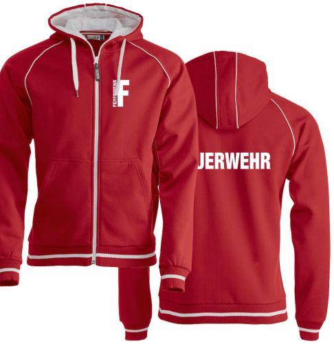 Sportliche Sweatjacke Beschriftung weiss FEUERWEHR klein auf Brust und gross auf Rücken
