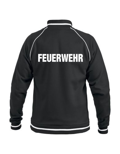 Sportliche Sweatjacke ohne Kapuze Beschriftung weiss FEUERWEHR gross auf Rücken
