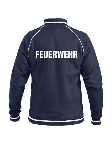 Sportliche Sweatjacke ohne Kapuze Beschriftung weiss FEUERWEHR gross auf Rücken