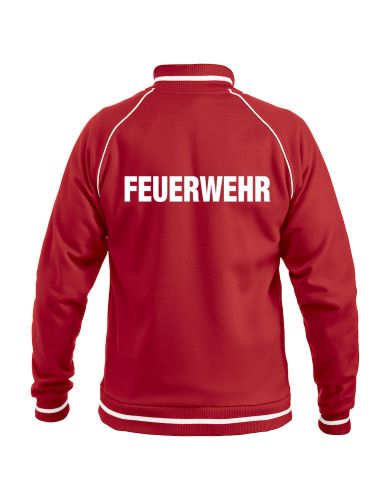 Sportliche Sweatjacke ohne Kapuze Beschriftung weiss FEUERWEHR gross auf Rücken