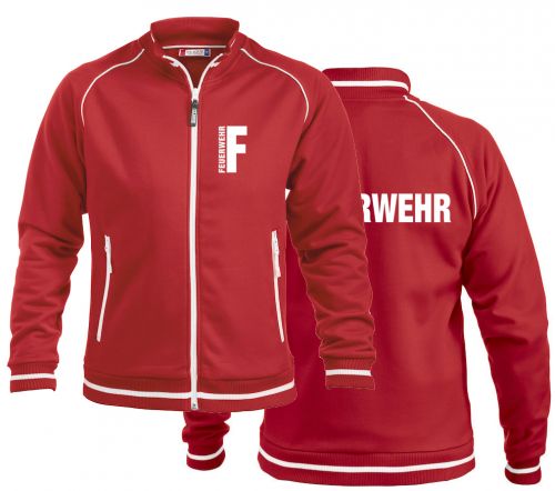 Sportliche Sweatjacke ohne Kapuze Beschriftung weiss FEUERWEHR klein auf Brust und gross auf Rücken