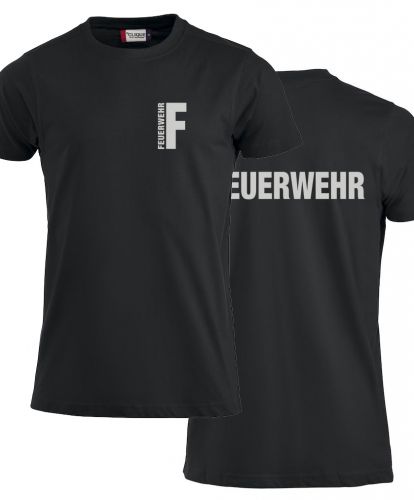 T-Shirt Premium T Beschriftung refl. FEUERWEHR klein auf Brust und gross auf Rücken