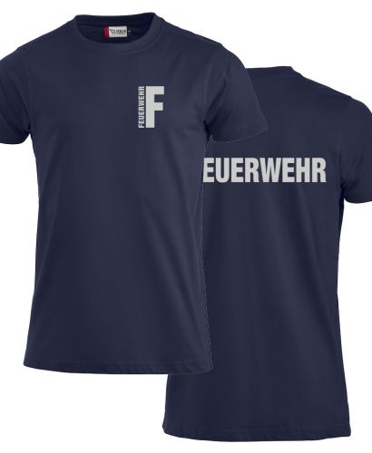 T-Shirt Premium T Beschriftung refl. FEUERWEHR klein auf Brust und gross auf Rücken