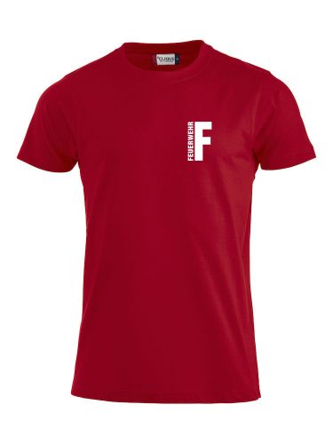 T-Shirt Premium T Beschriftung weiss FEUERWEHR klein auf Brust