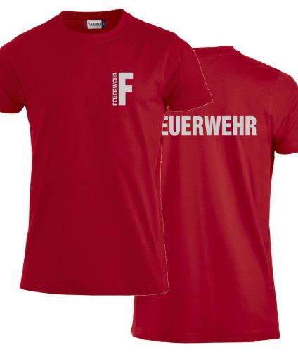 T-Shirt Premium T Beschriftung refl. FEUERWEHR klein auf Brust und gross auf Rücken