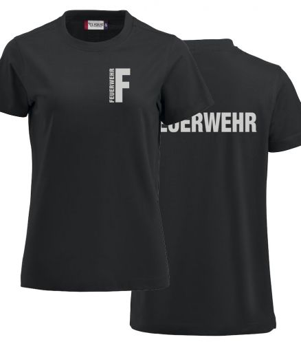 T-Shirt Premium T Ladies Beschriftung refl. FEUERWEHR klein auf Brust und gross auf Rücken